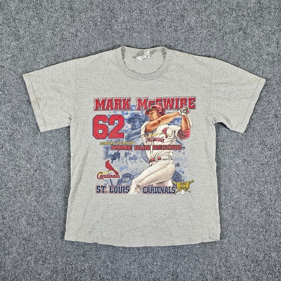 Lee Other - Vintage‎ 1998 Lee Sport MLB Mark McGwire 2 Sided 68 HR Graphic Shirt Gray Mens M